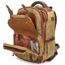 Cargar imagen en el visor de la galería, YORK Photography – Mochila fotográfica vintage de lona encerada y cuero para cámara y portátil