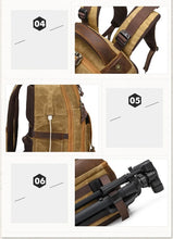 Cargar imagen en el visor de la galería, YORK Photography – Mochila fotográfica vintage de lona encerada y cuero para cámara y portátil
