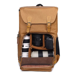 BRISTOL – Mochila fotográfica vintage de lona y cuero impermeable