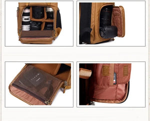 BRISTOL – Mochila fotográfica vintage de lona y cuero impermeable
