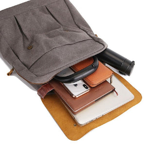 Carcassonne - Sac à dos pour ordinateur portable vintage et rétro en cuir et toile - 4 couleurs