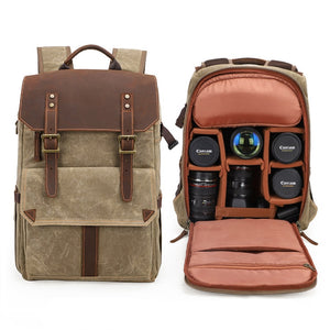 Mochila para cámara de fotos digital | Cuero y lona