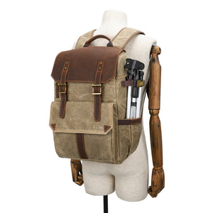 Mochila para cámara de fotos digital | Cuero y lona