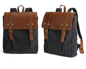 Carcassonne - Sac à dos pour ordinateur portable vintage et rétro en cuir et toile - 4 couleurs