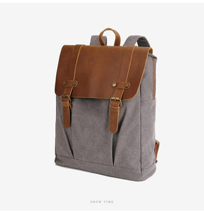 Carcassonne - Sac à dos pour ordinateur portable vintage et rétro en cuir et toile - 4 couleurs